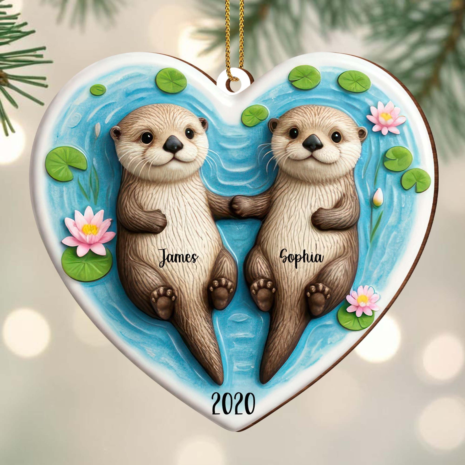 Shared Moments In Love Otter Heart Ornament