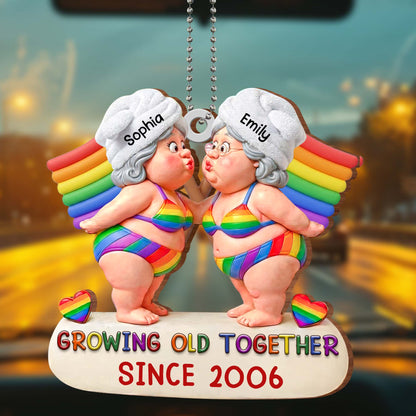 Growing Old Together, Elderly Couple With Rainbow Colors