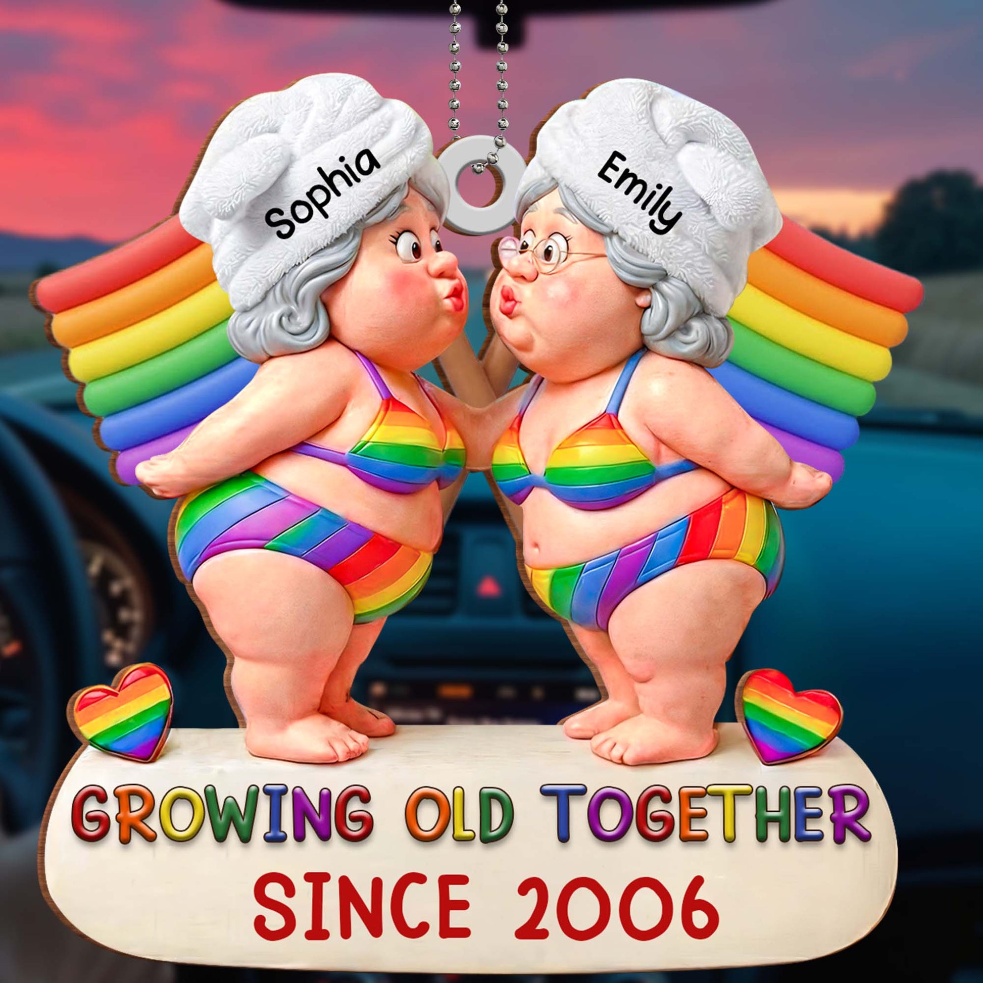 Growing Old Together, Elderly Couple With Rainbow Colors