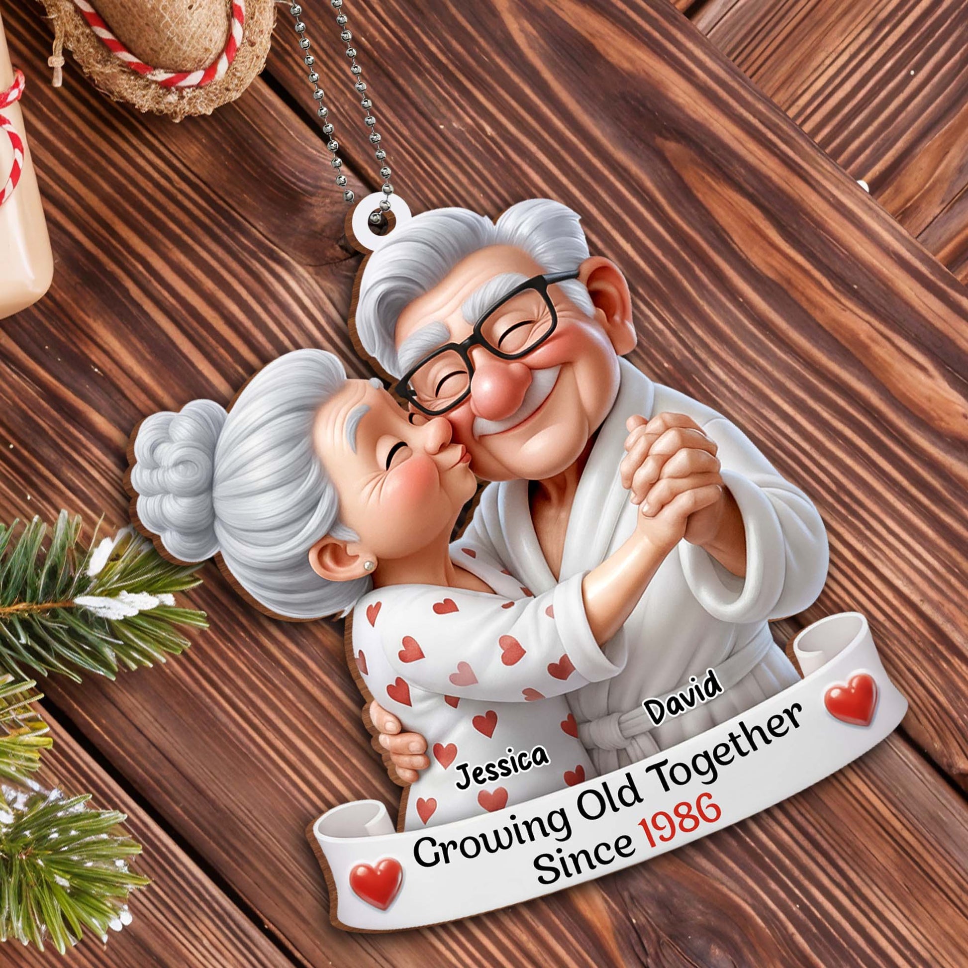 Growing Old Together, Elderly Couple With Hearts