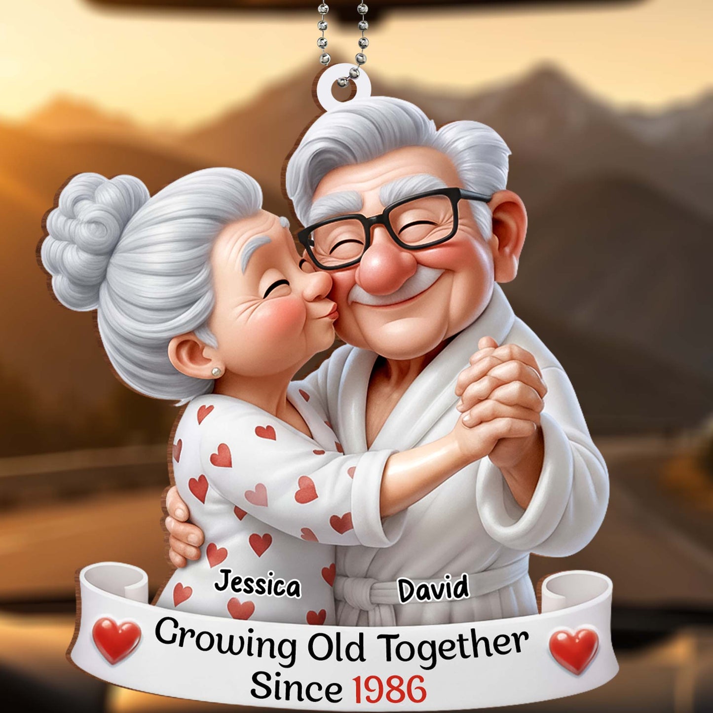 Growing Old Together, Elderly Couple With Hearts