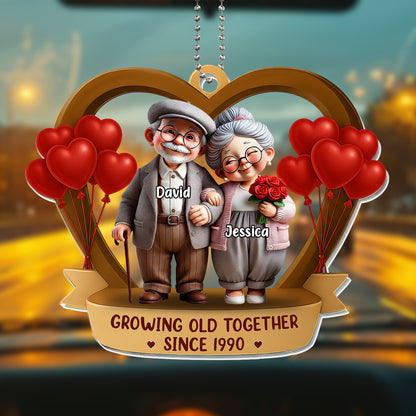 Growing Old Together, Elderly Couple With Hearts And Balloons