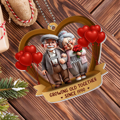 Growing Old Together, Elderly Couple With Hearts And Balloons