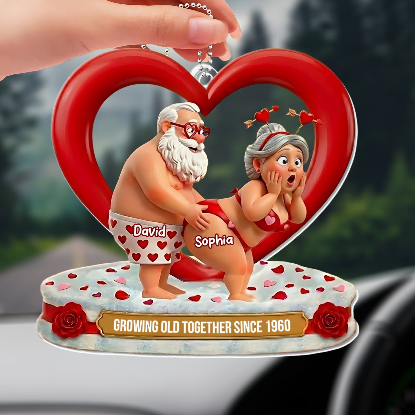 Growing Old Together, Heart And Roses - Personalized Custom Acrylic Ornament, Car Hanging Ornament - CPL1139_ACA