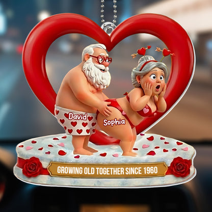 Growing Old Together, Heart And Roses - Personalized Custom Acrylic Ornament, Car Hanging Ornament - CPL1139_ACA