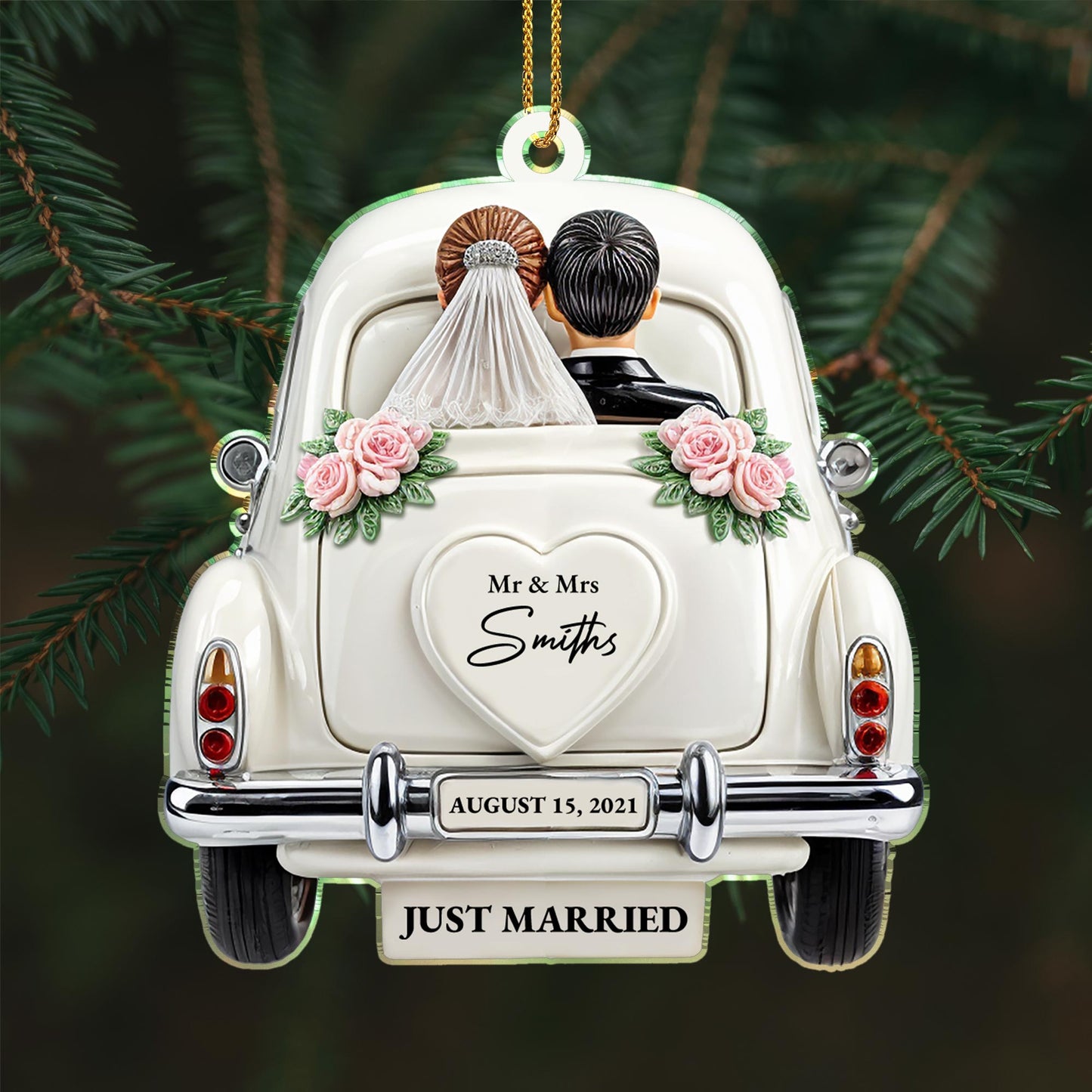 Just Married Newlyweds In Wedding Car