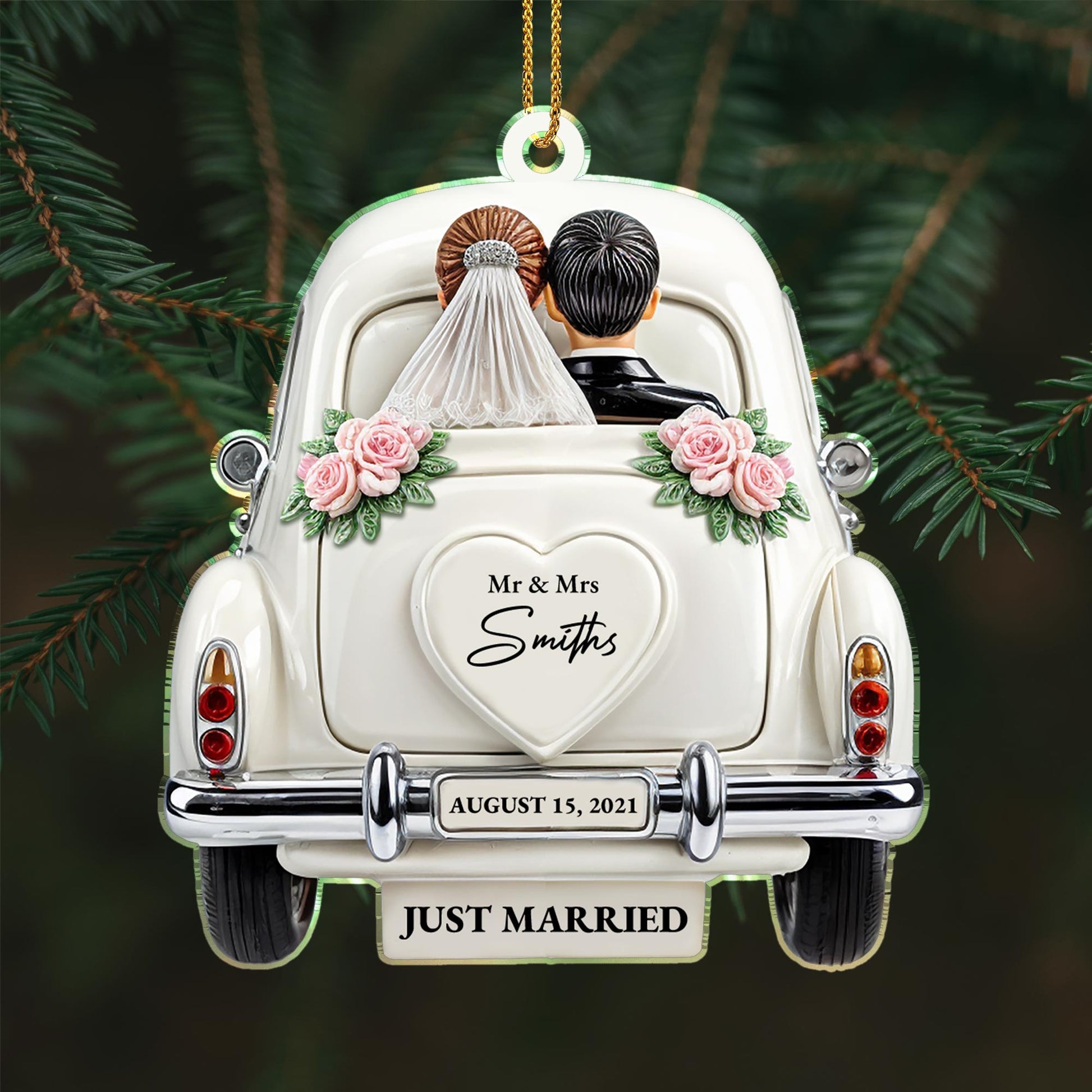 Just Married Newlyweds In Wedding Car