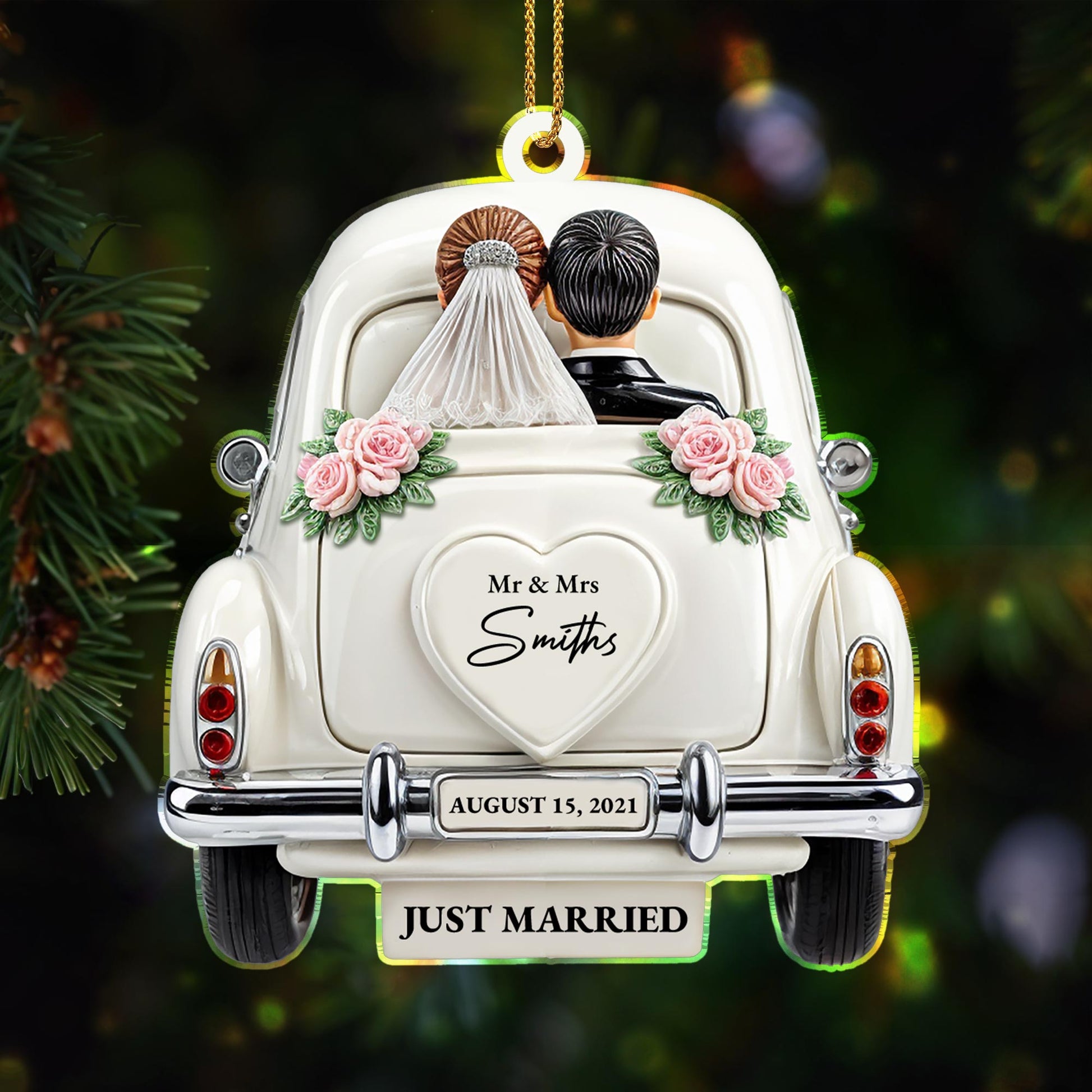Just Married Newlyweds In Wedding Car
