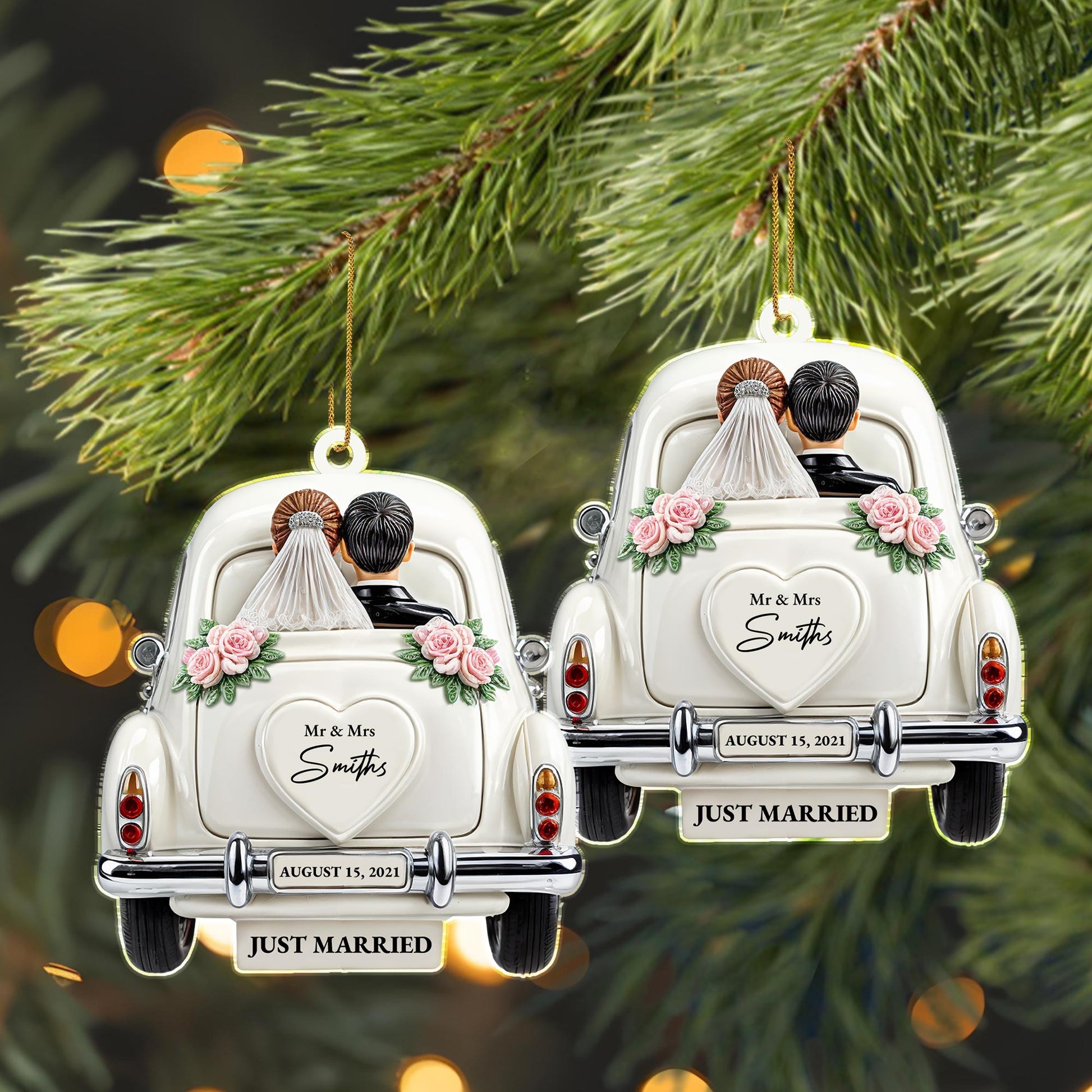 Just Married Newlyweds In Wedding Car