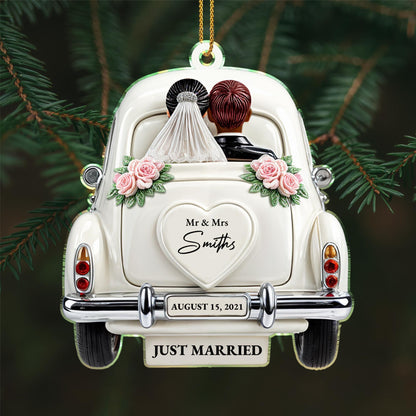 Just Married Newlyweds In Wedding Car