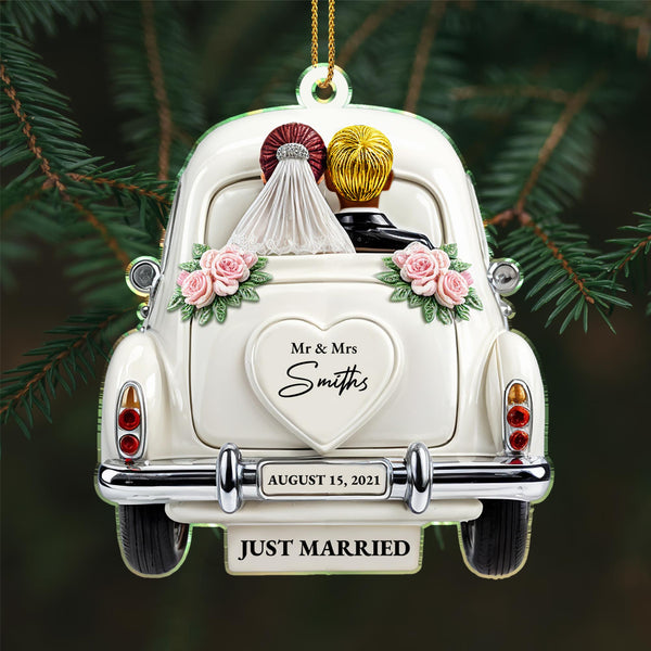 Just Married Newlyweds In Wedding Car