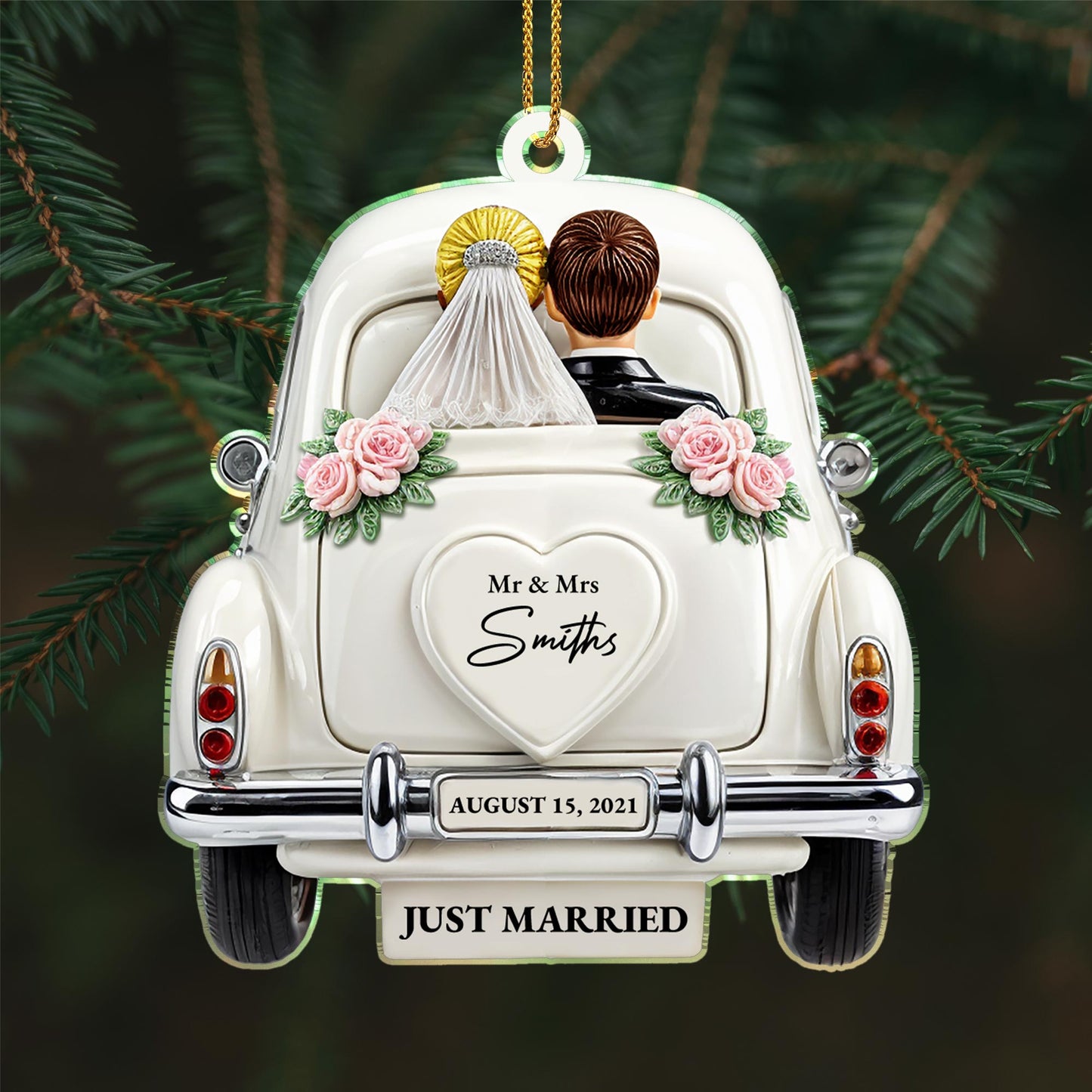 Just Married Newlyweds In Wedding Car