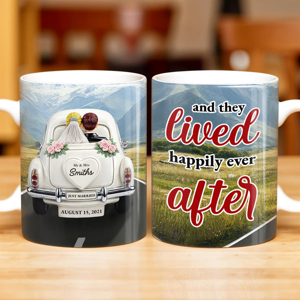 Lived Happily Ever After Vintage Car And Couple Design