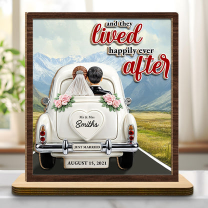 Lived Happily Ever After Vintage Car With Wedding Couple