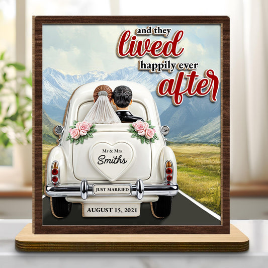 Lived Happily Ever After Vintage Car With Wedding Couple