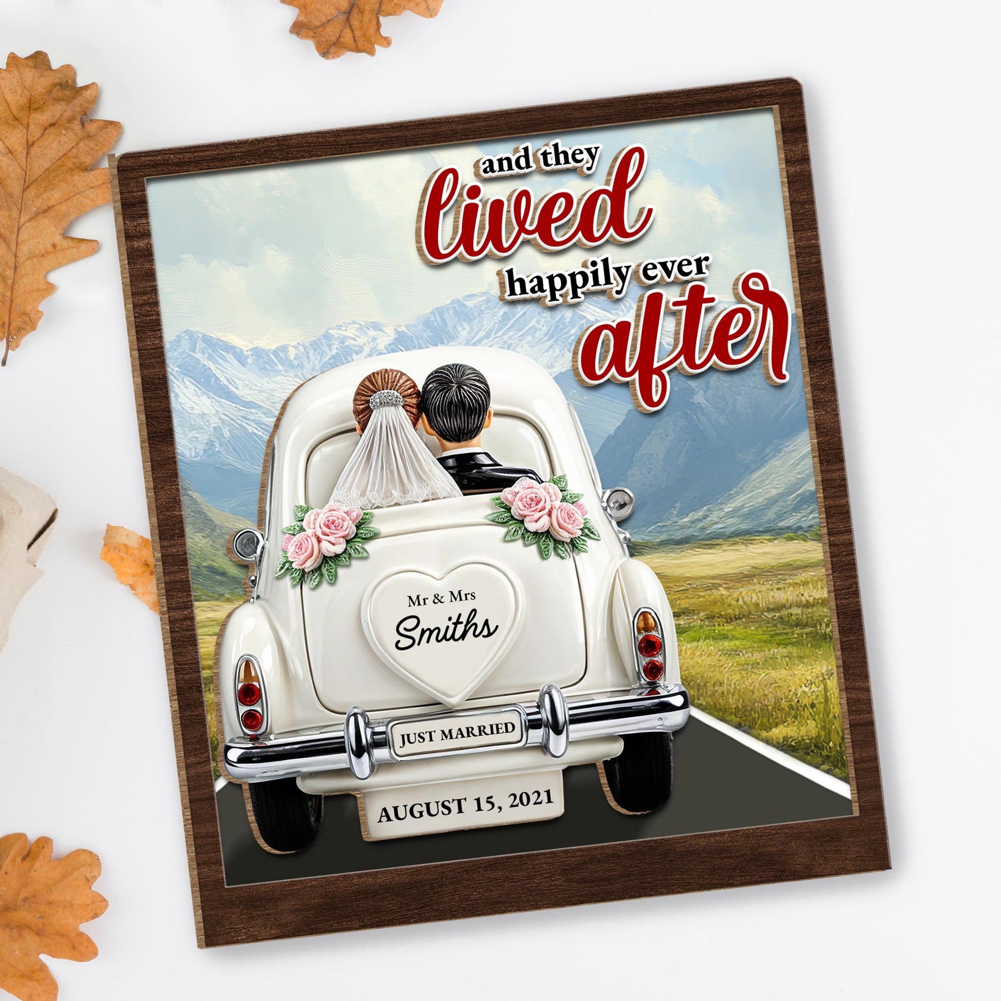 Lived Happily Ever After Vintage Car With Wedding Couple