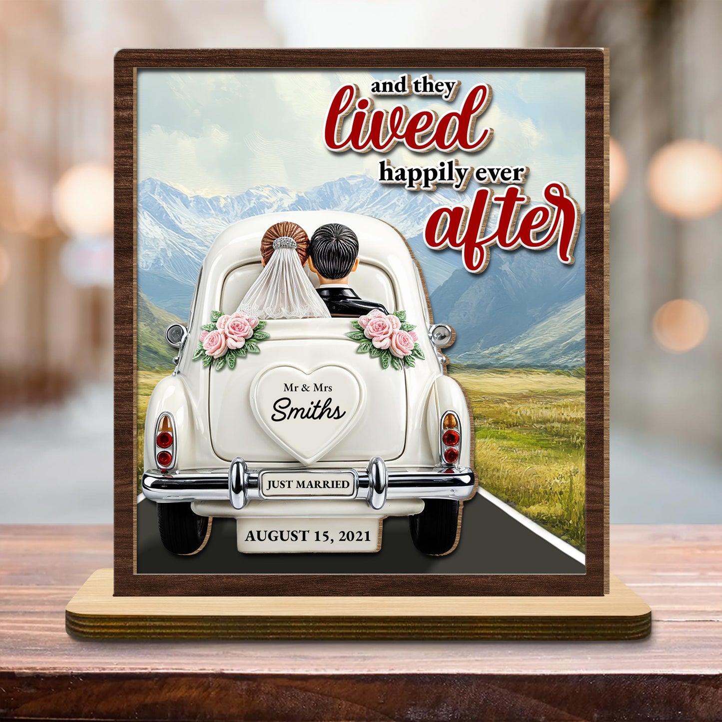 Lived Happily Ever After Vintage Car With Wedding Couple