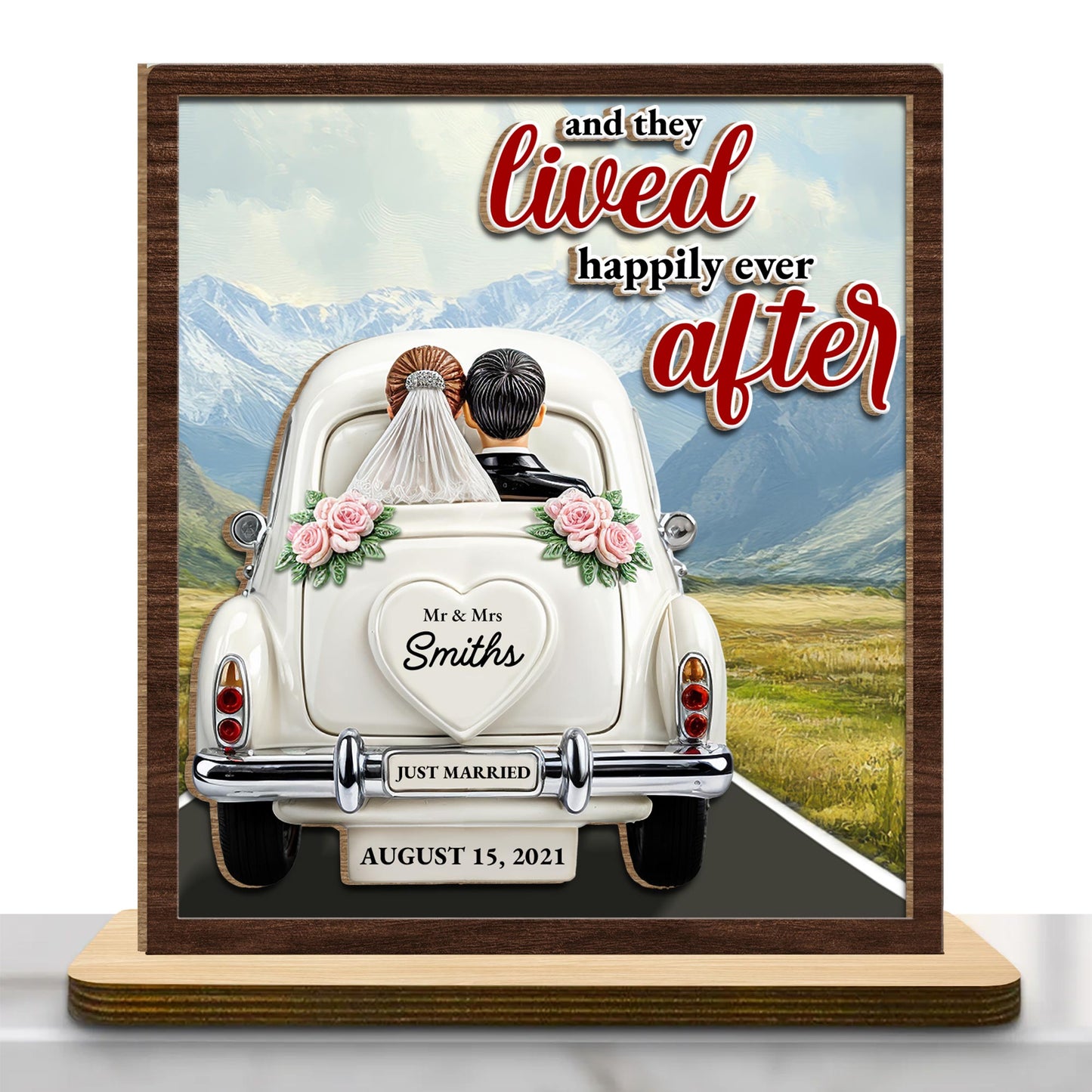 Lived Happily Ever After Vintage Car With Wedding Couple