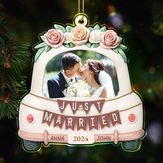 Just Married Wedding Car With Roses Ornament