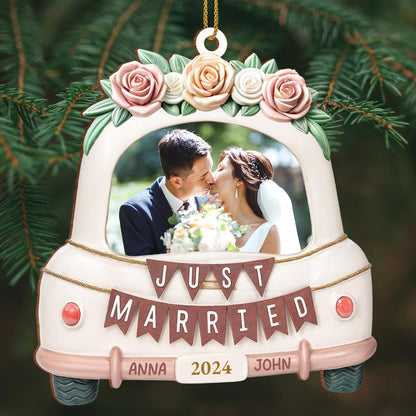Just Married Celebration With Floral Wedding Car