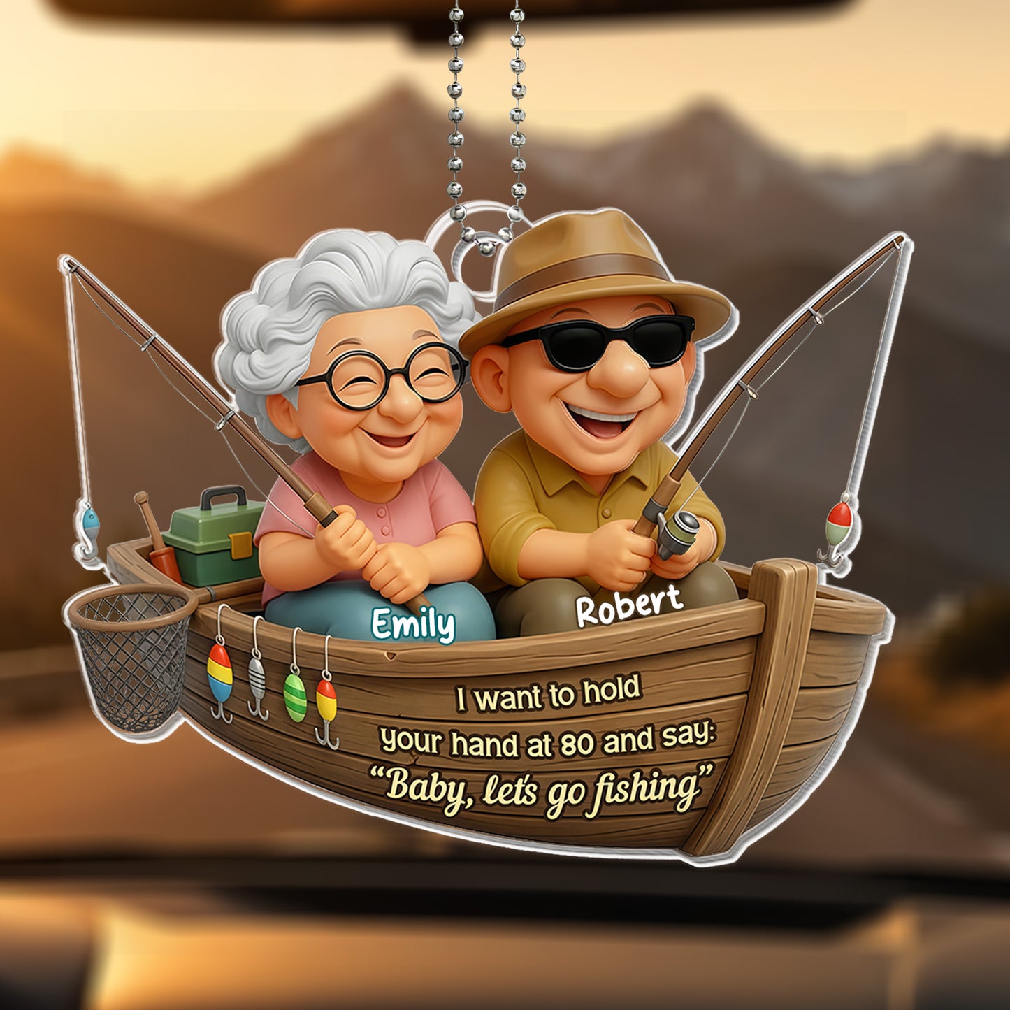 Hold Your Hand At 80 And Say Let's Go Fishing - Personalized Custom Acrylic Ornament, Car Hanging Ornament - CPL1172_ACA
