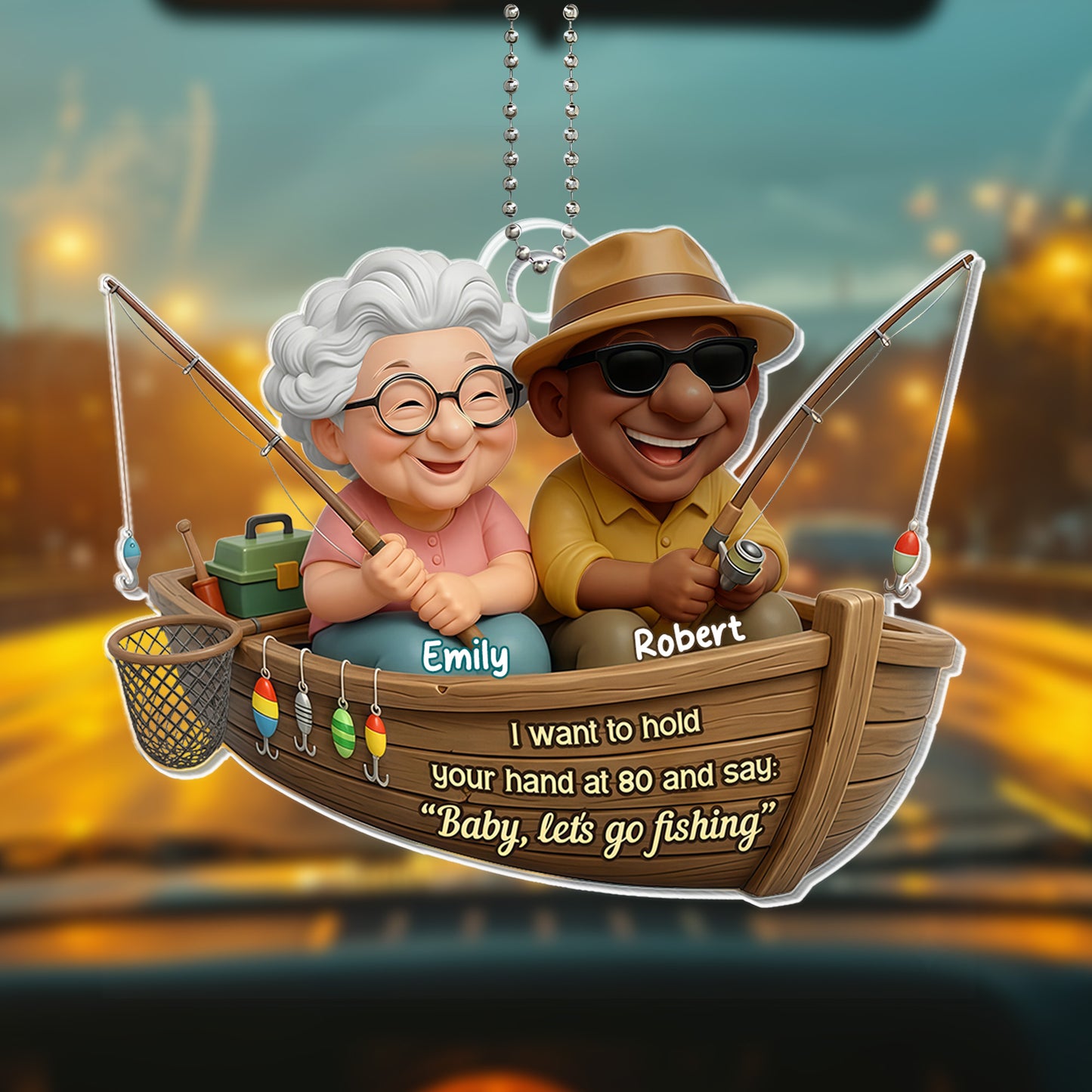 Hold Your Hand At 80 And Say Let's Go Fishing - Personalized Custom Acrylic Ornament, Car Hanging Ornament - CPL1172_ACA
