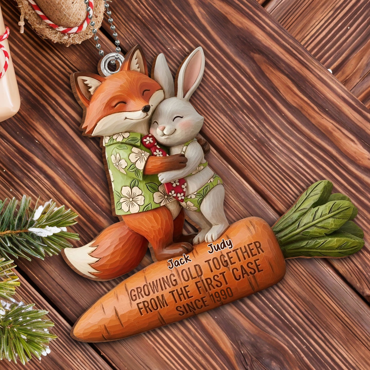 Growing Old Together Fox and Rabbit Ornament