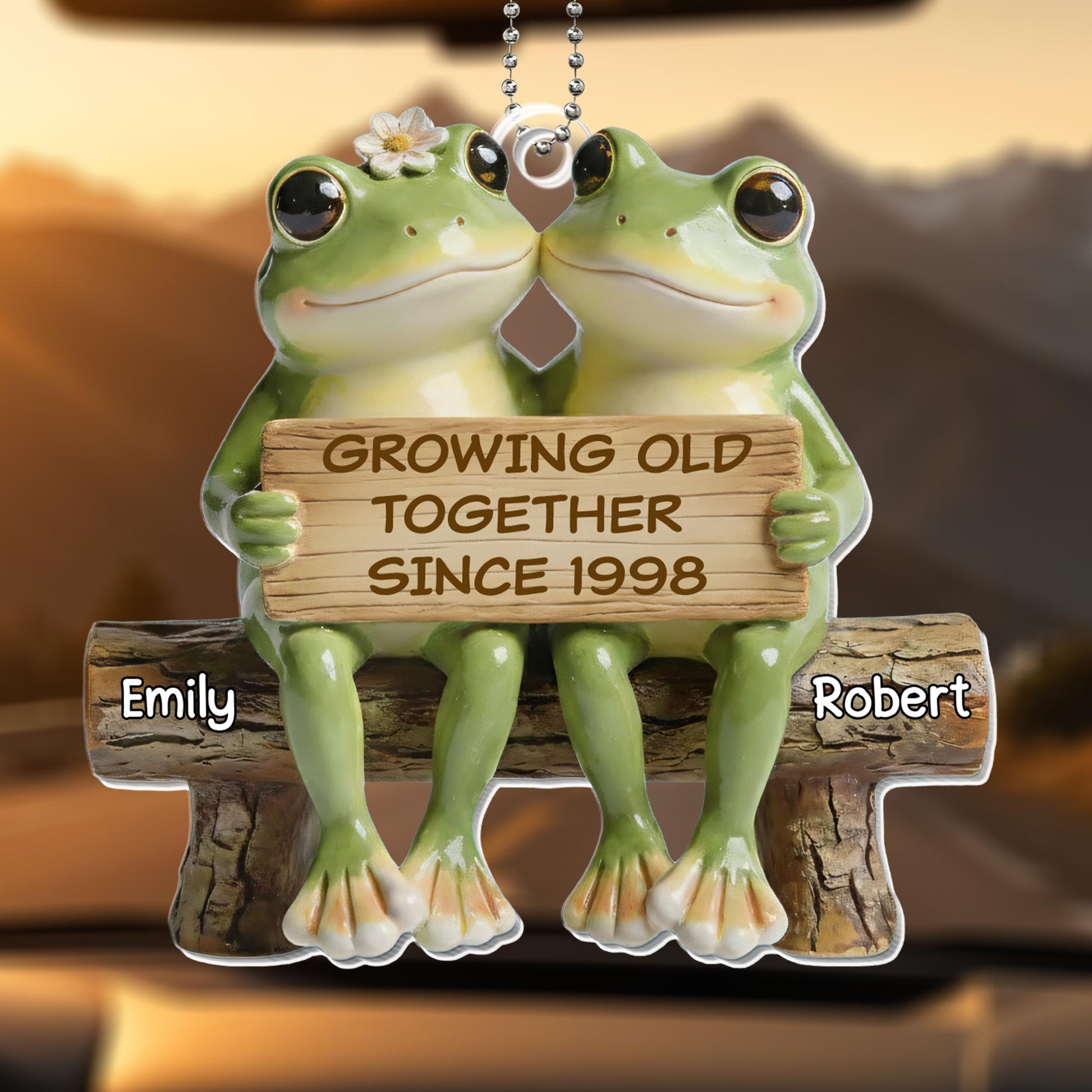 Growing Old Together, Cute Frogs On Bench