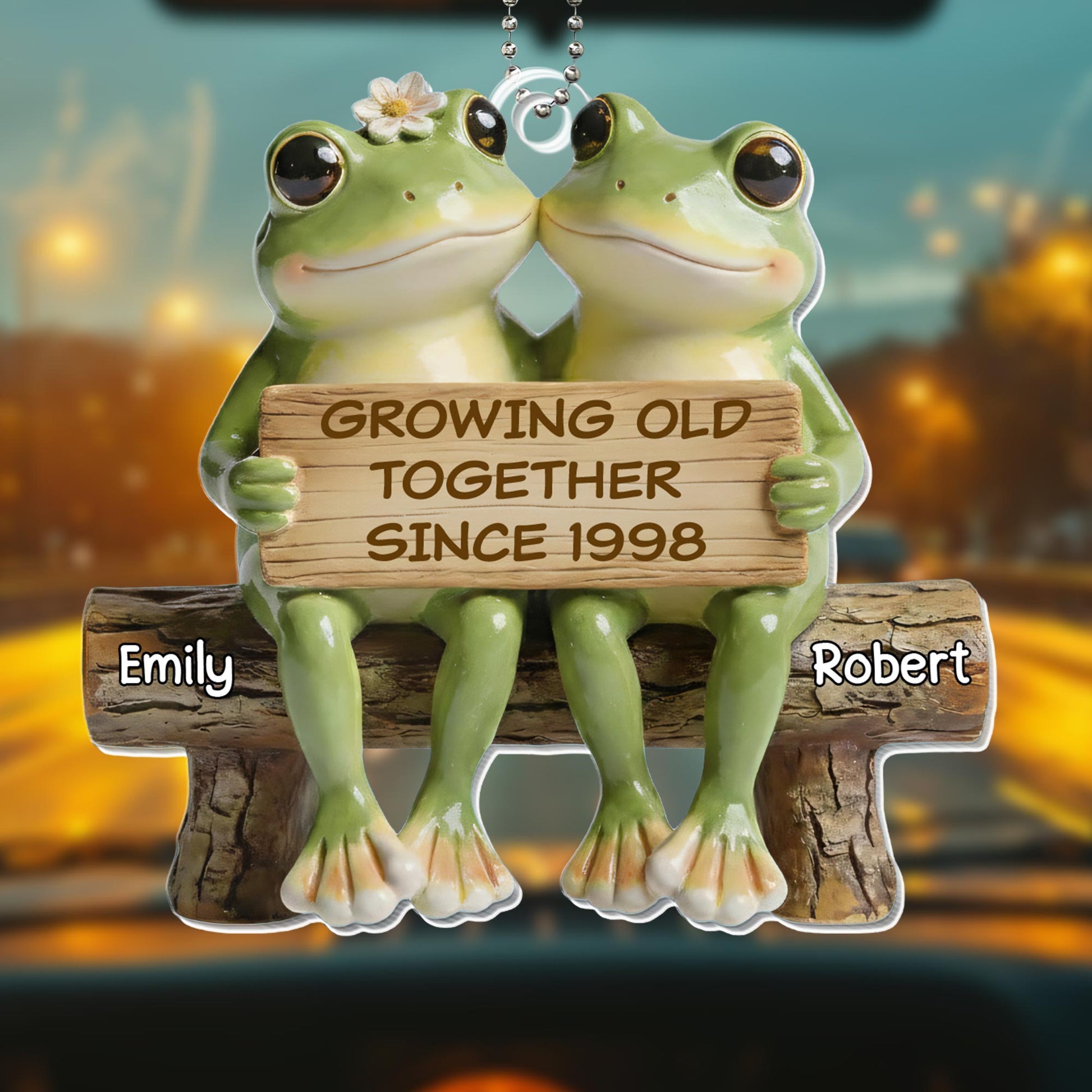 Growing Old Together, Cute Frogs On Bench