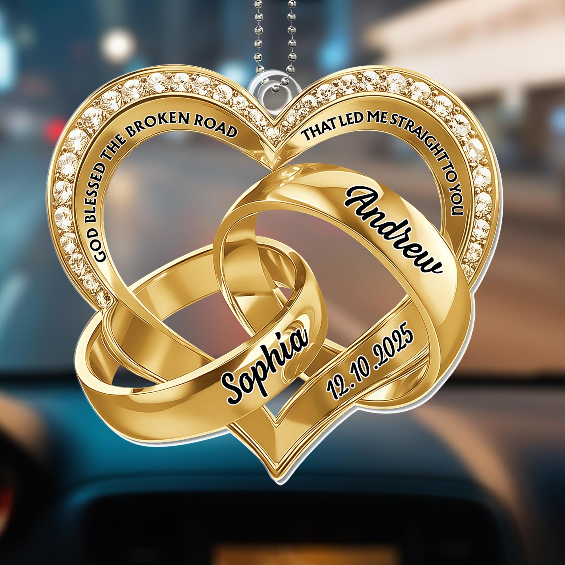 God Blessed The Broken Road, Heart And Rings Design