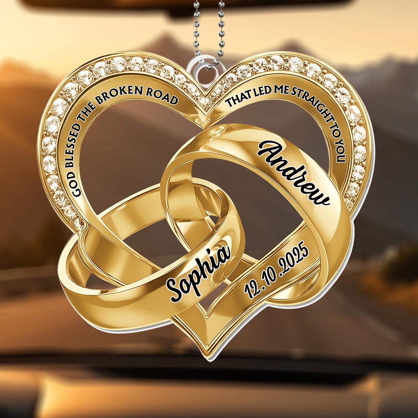 God Blessed The Broken Road, Heart And Rings Design