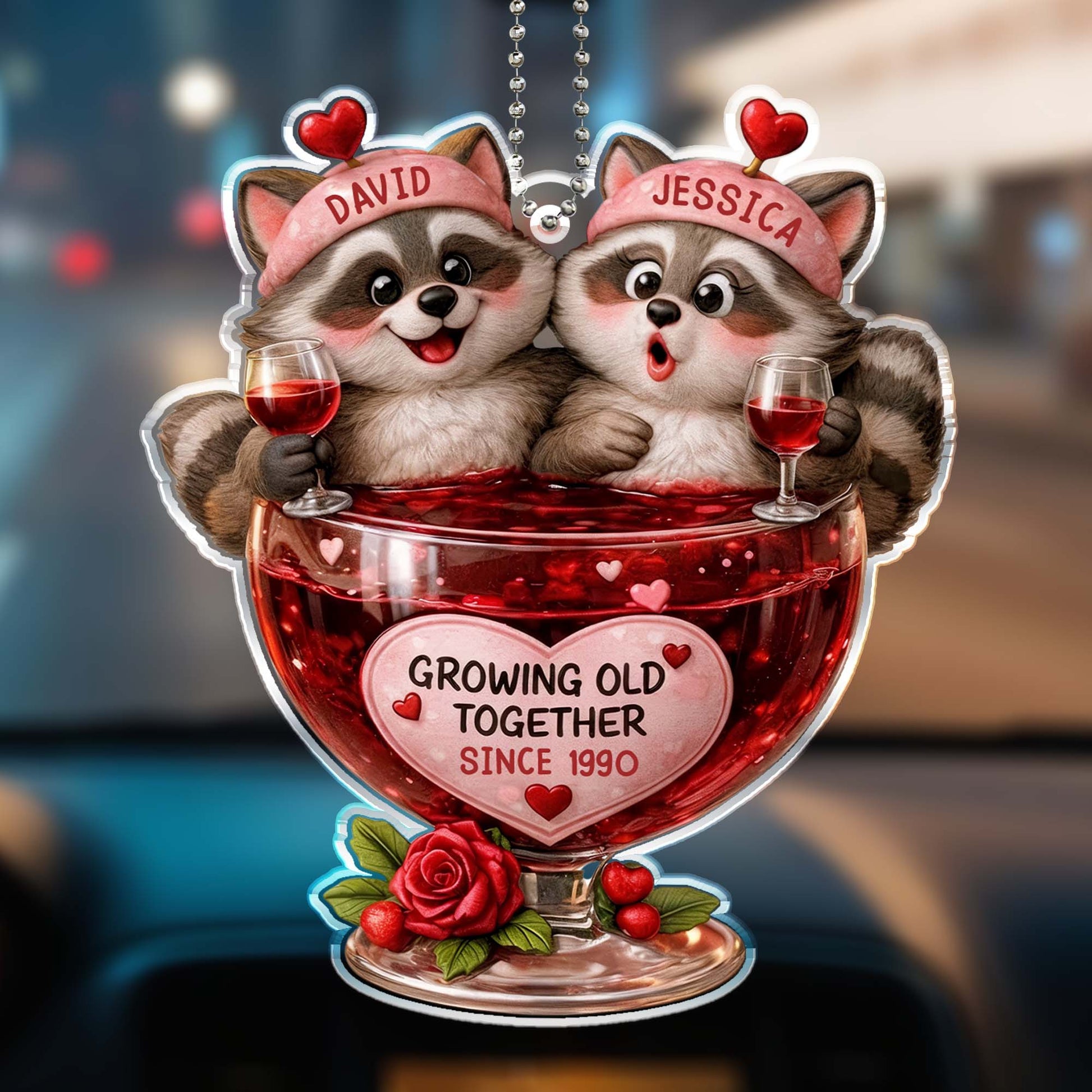 Growing Old Together, Raccoons Sharing Red Wine