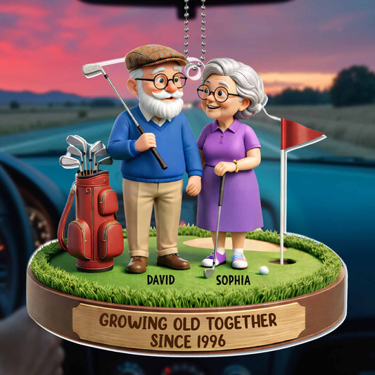 Growing Old Together Elderly Couple Golf Theme