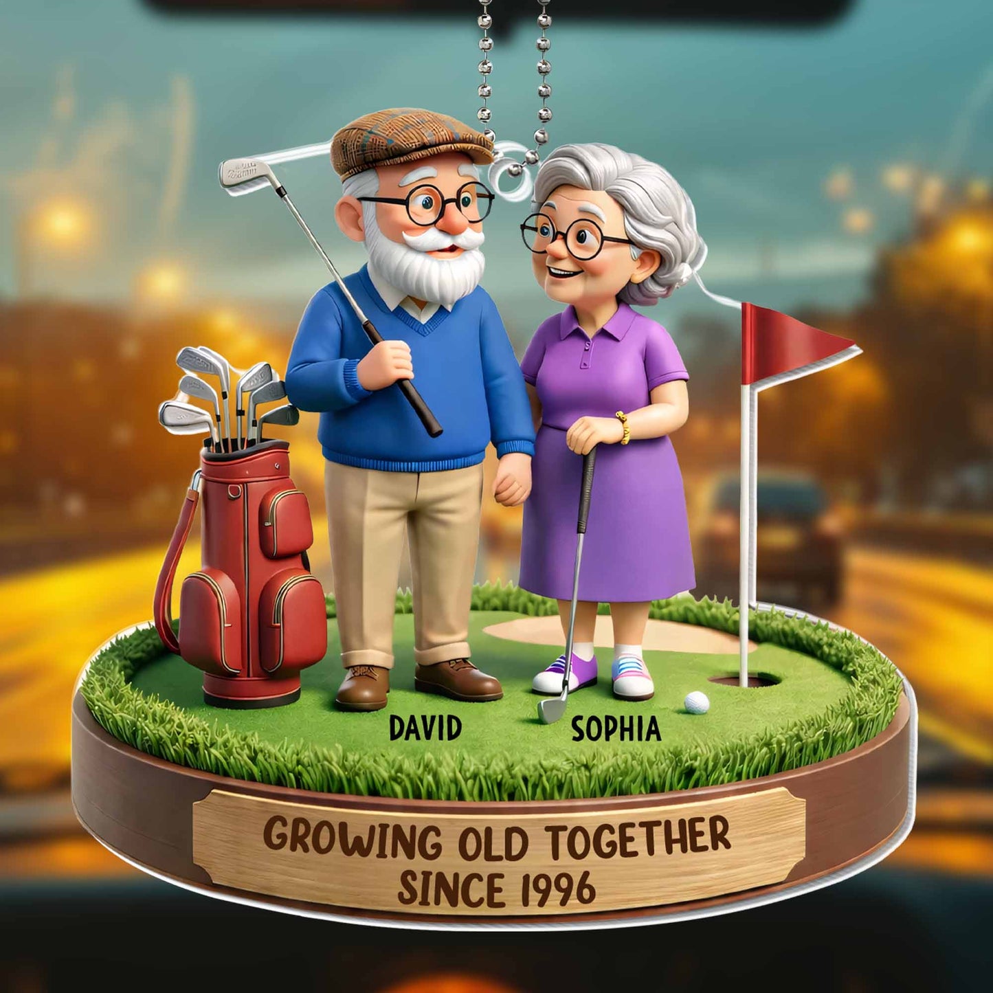 Growing Old Together Elderly Couple Golf Theme
