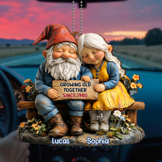 Growing Old Together, Gnomes And Flowers Ornament