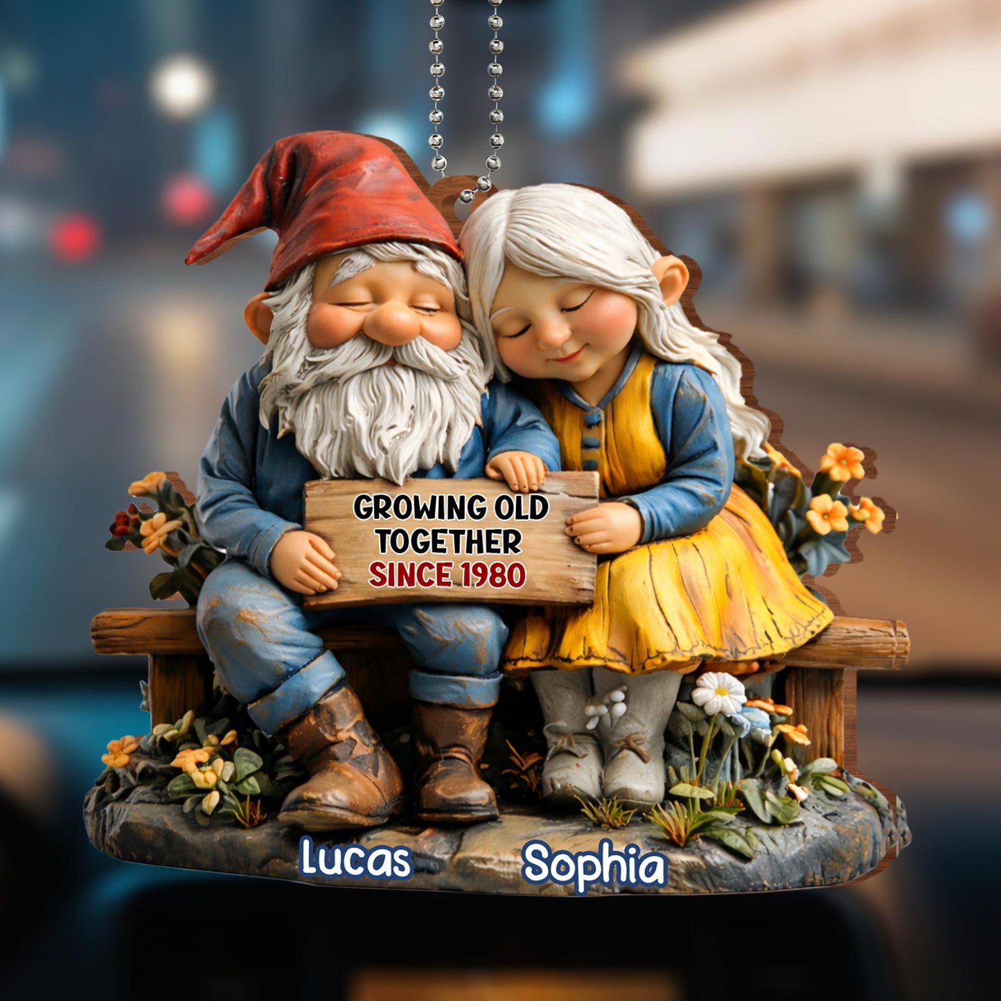 Growing Old Together, Gnomes And Flowers Ornament