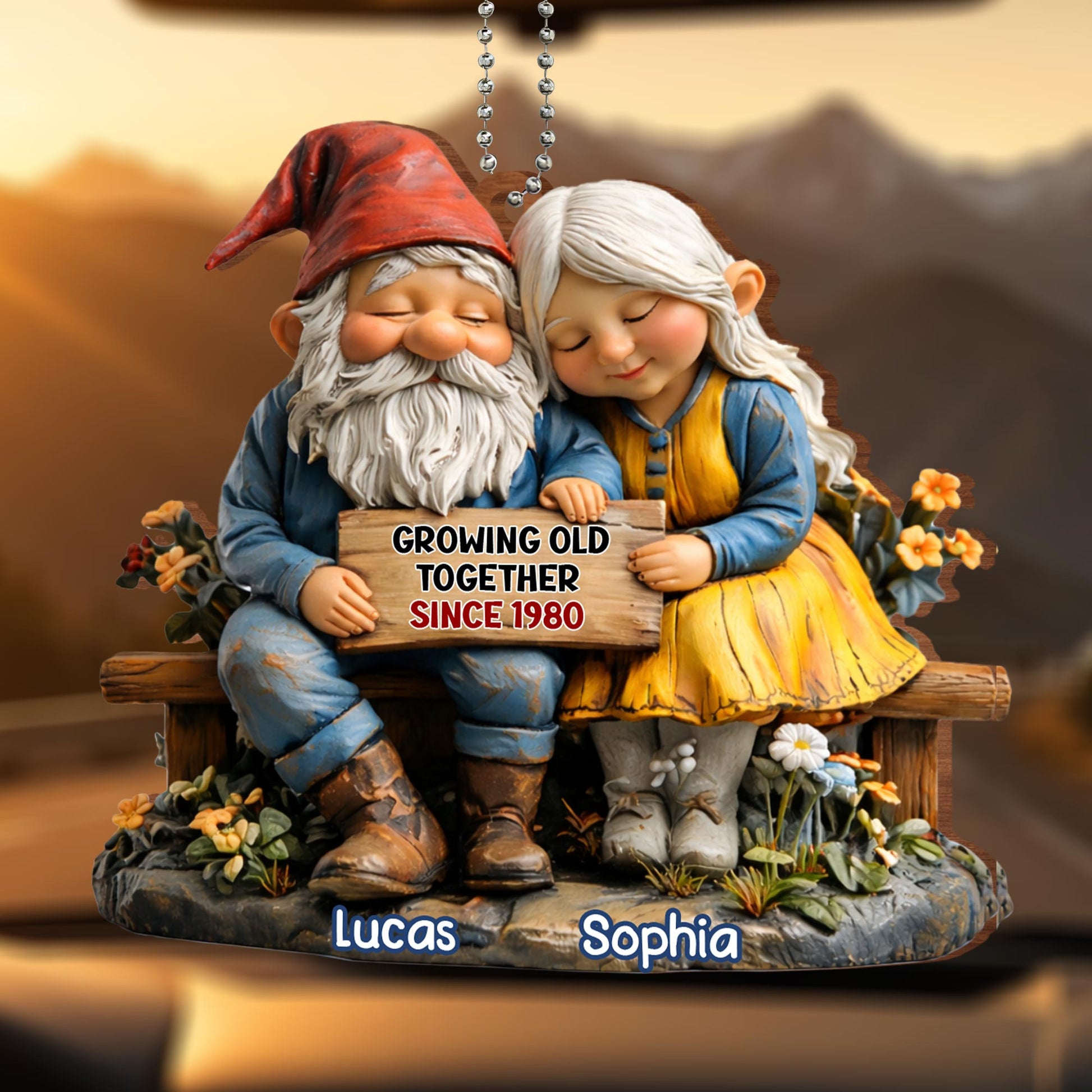Growing Old Together, Gnomes And Flowers Ornament