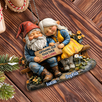 Growing Old Together, Gnomes And Flowers Ornament
