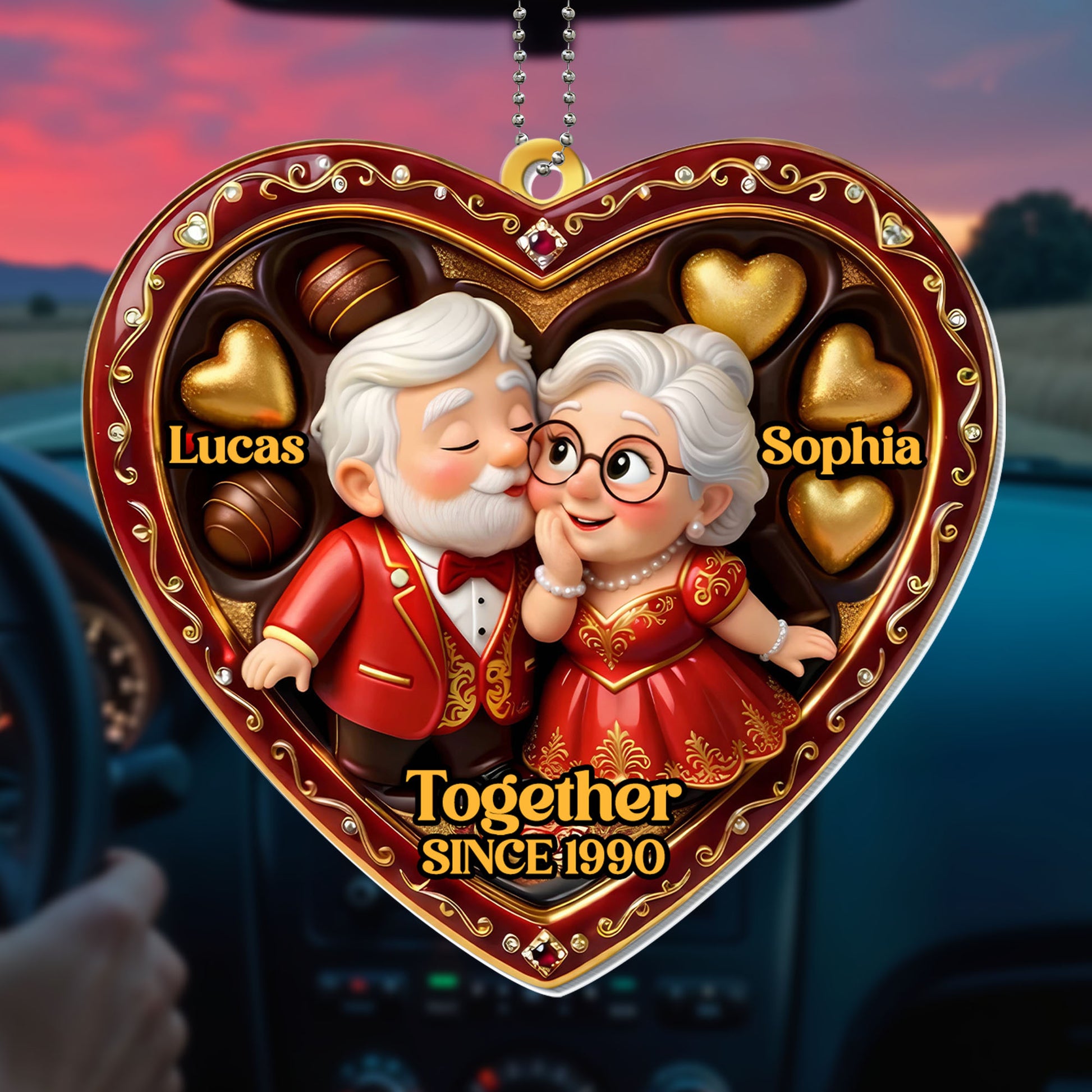 Together Since [Year], Heart Ornament With Elderly Couple