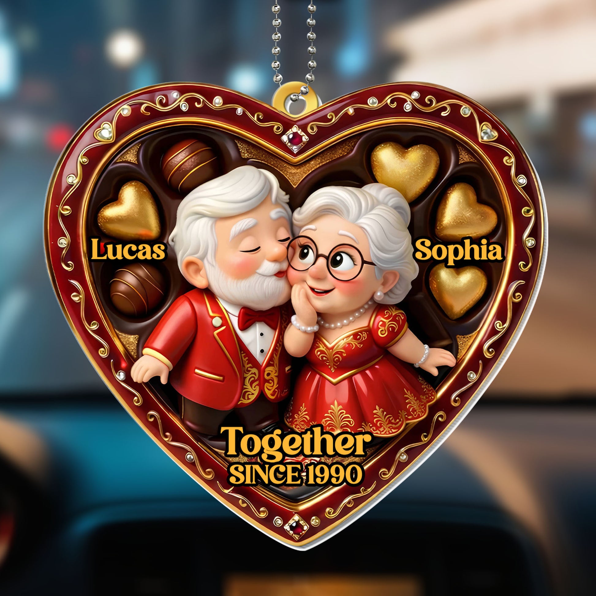 Together Since [Year], Heart Ornament With Elderly Couple
