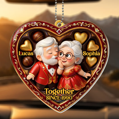 Together Since [Year], Heart Ornament With Elderly Couple