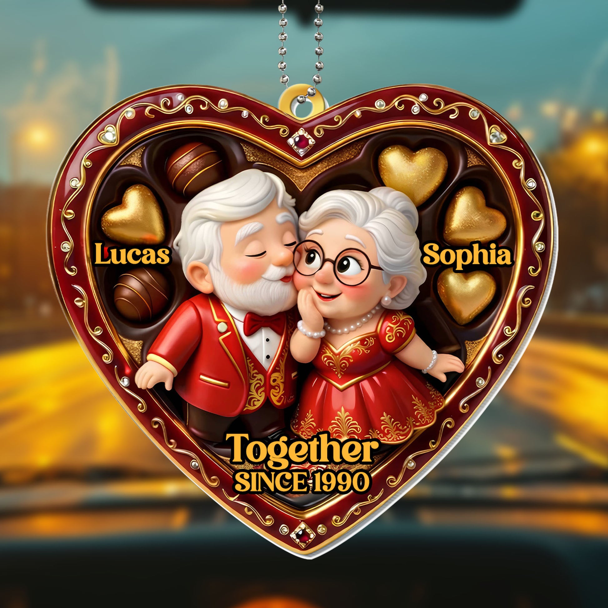 Together Since [Year], Heart Ornament With Elderly Couple