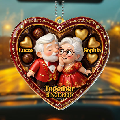 Together Since [Year], Heart Ornament With Elderly Couple