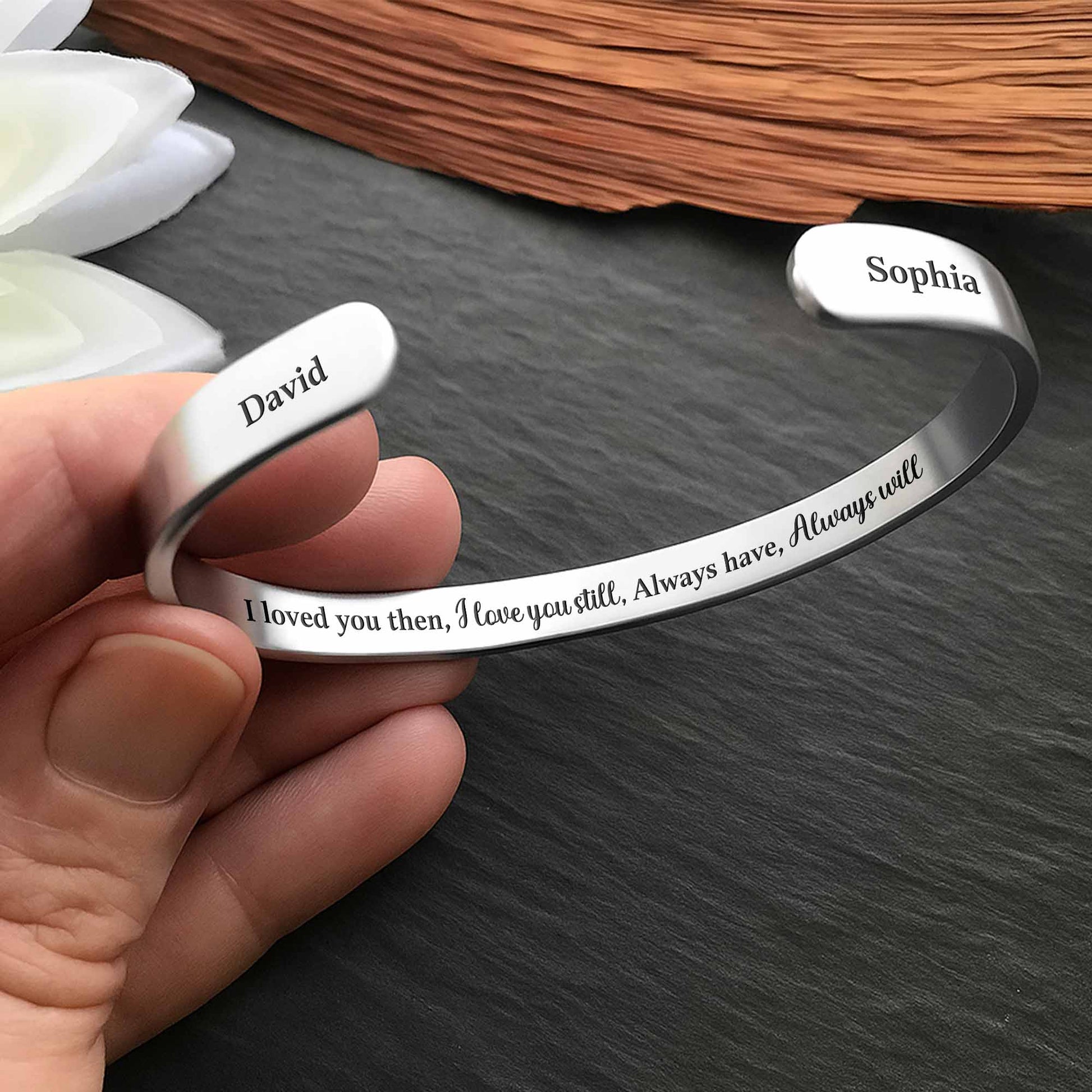I Loved You Then I Love You Still Engraved Cuff Bracelet