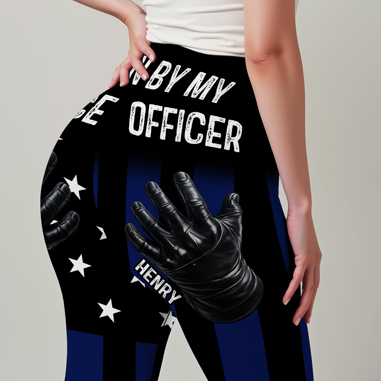 Taken By My Police Officer, Police Gloves And Stars - Personalized Women Leggings - CPL1237_WLEG