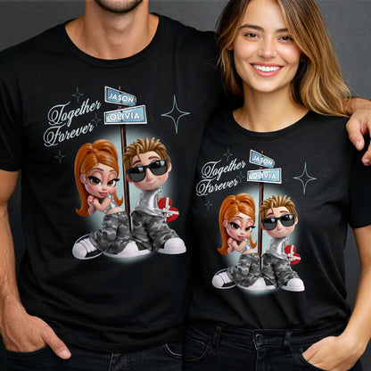 Together Forever, Cartoon Couple Heart Design