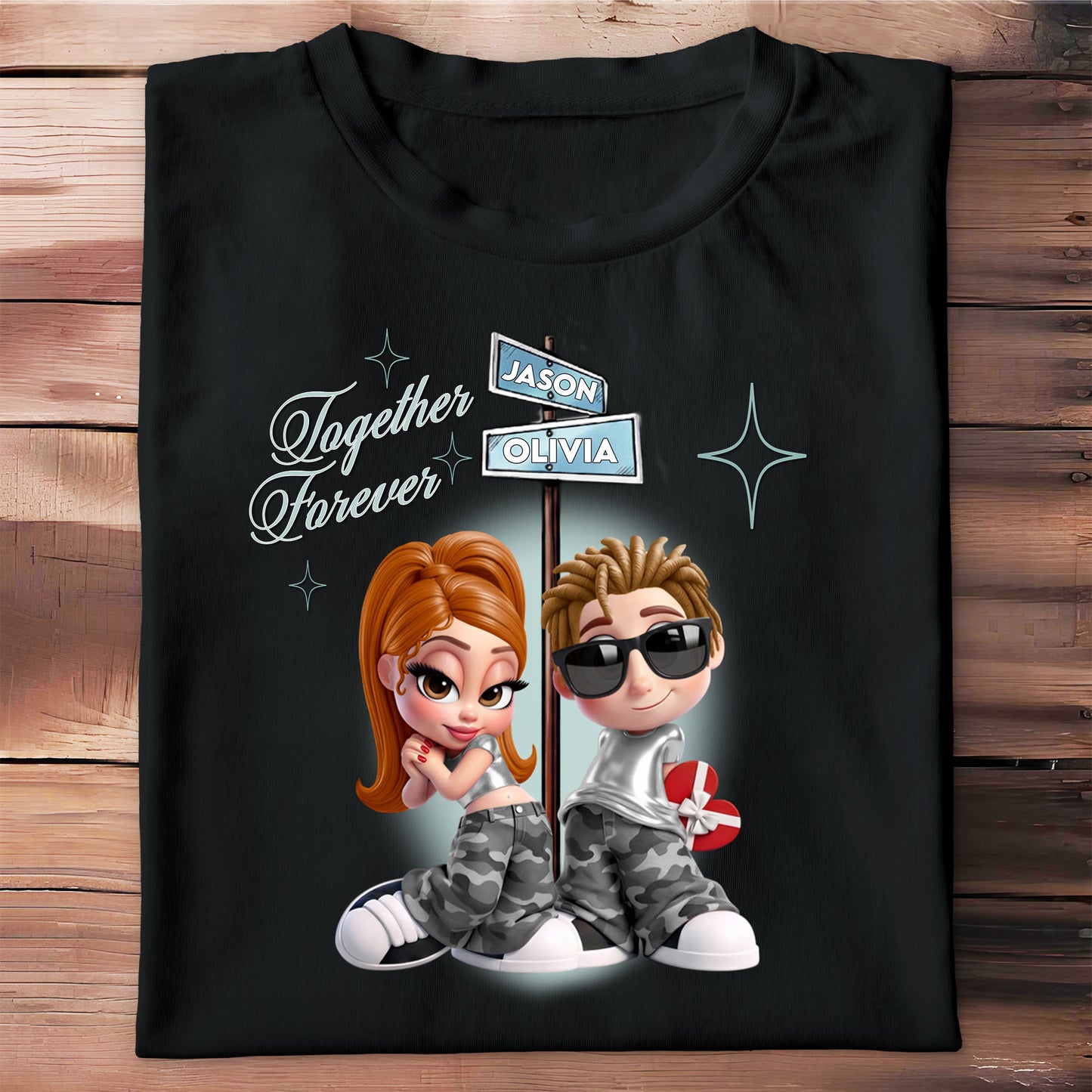 Together Forever, Cartoon Couple Heart Design