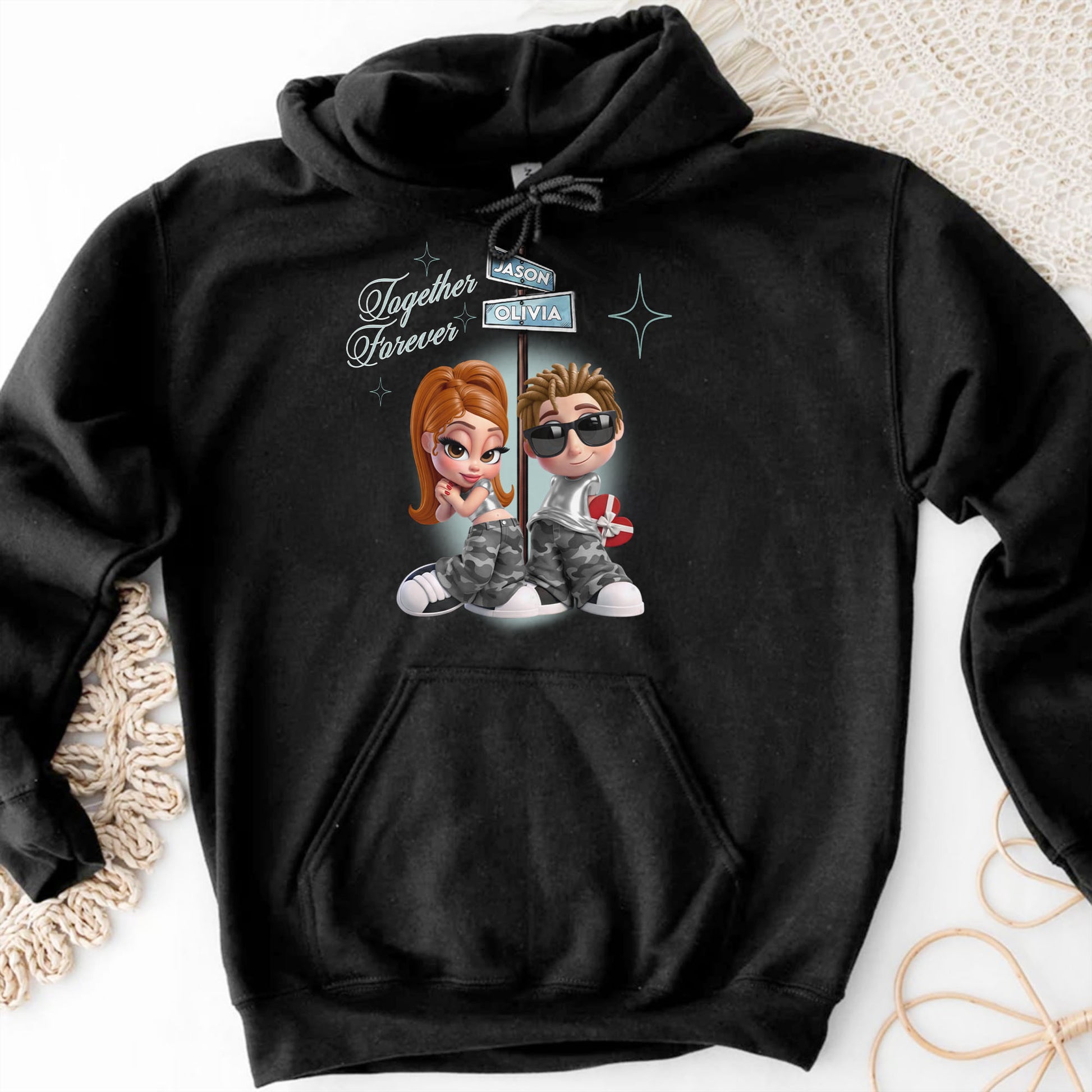 Together Forever, Cartoon Couple Heart Design