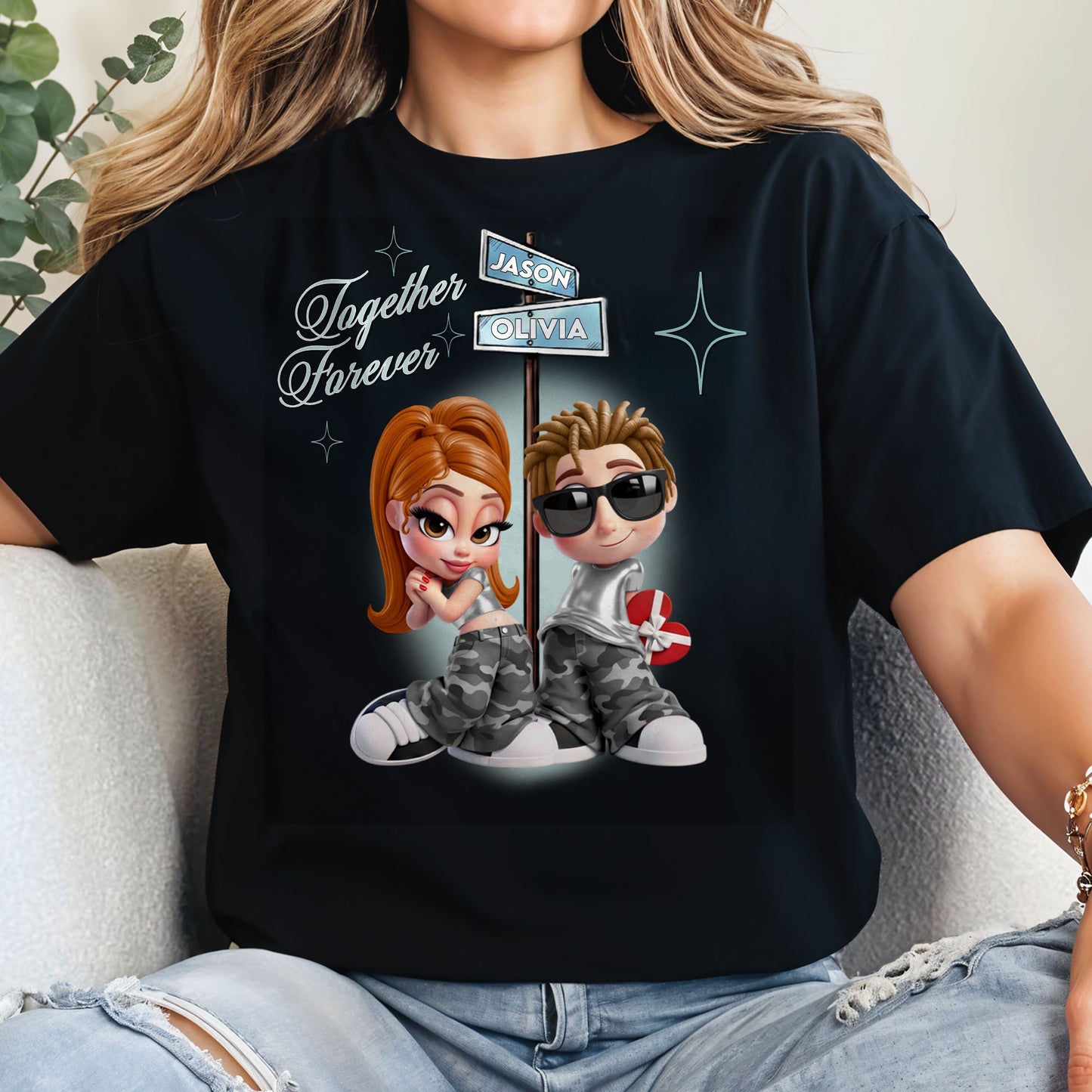 Together Forever, Cartoon Couple Heart Design