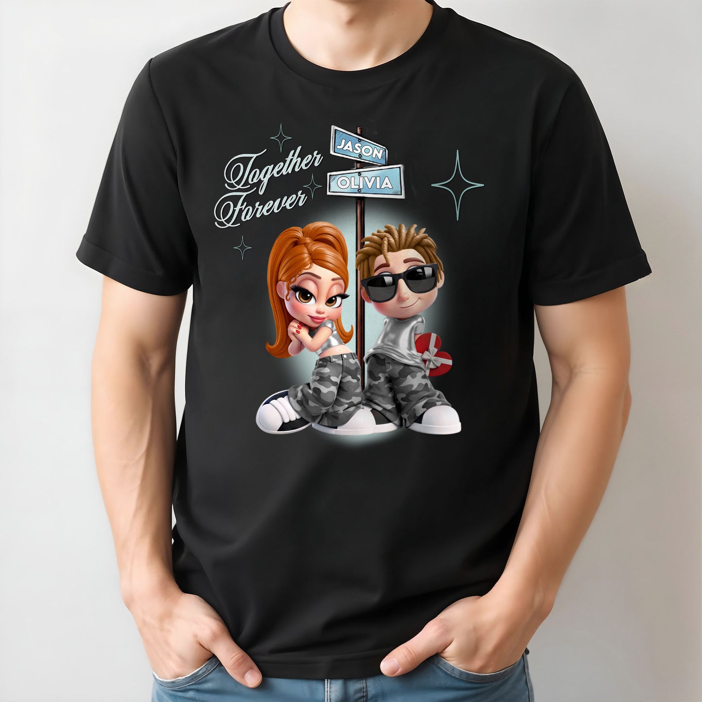 Together Forever, Cartoon Couple Heart Design